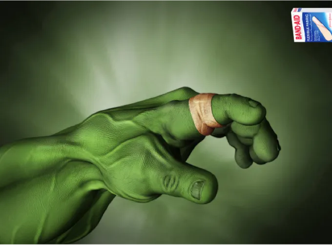 hulk hand with bandaid